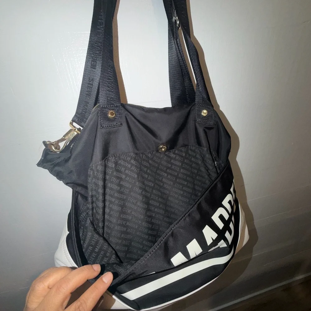 Steve Madden Black and White Canvas Shoulder Bag